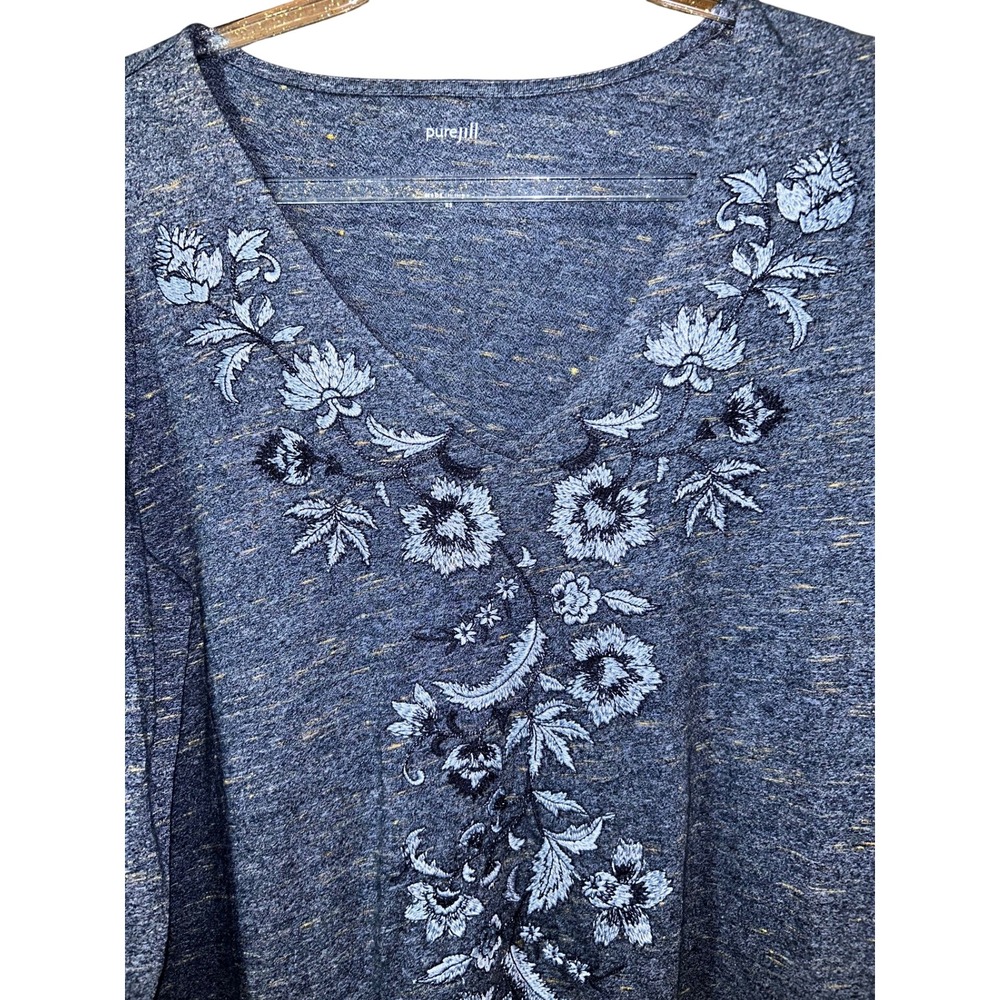 J.Jill Pure Jill Navy Blue Floral Embroidered V-Neck Tunic Top XS - Picture 3 of 8